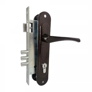 Замок врезной цилиндровый с защёлкой в комплекте с ручкой ЗВ4-85/07 (медь антик), 4 кл.