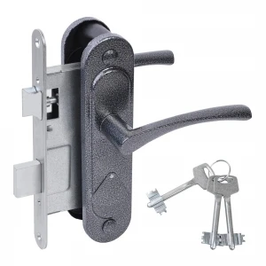 Замок врезной сувальдный с защёлкой в комплекте с ручкой ЗВ9.2-07 (серебро антик), 3 кл.